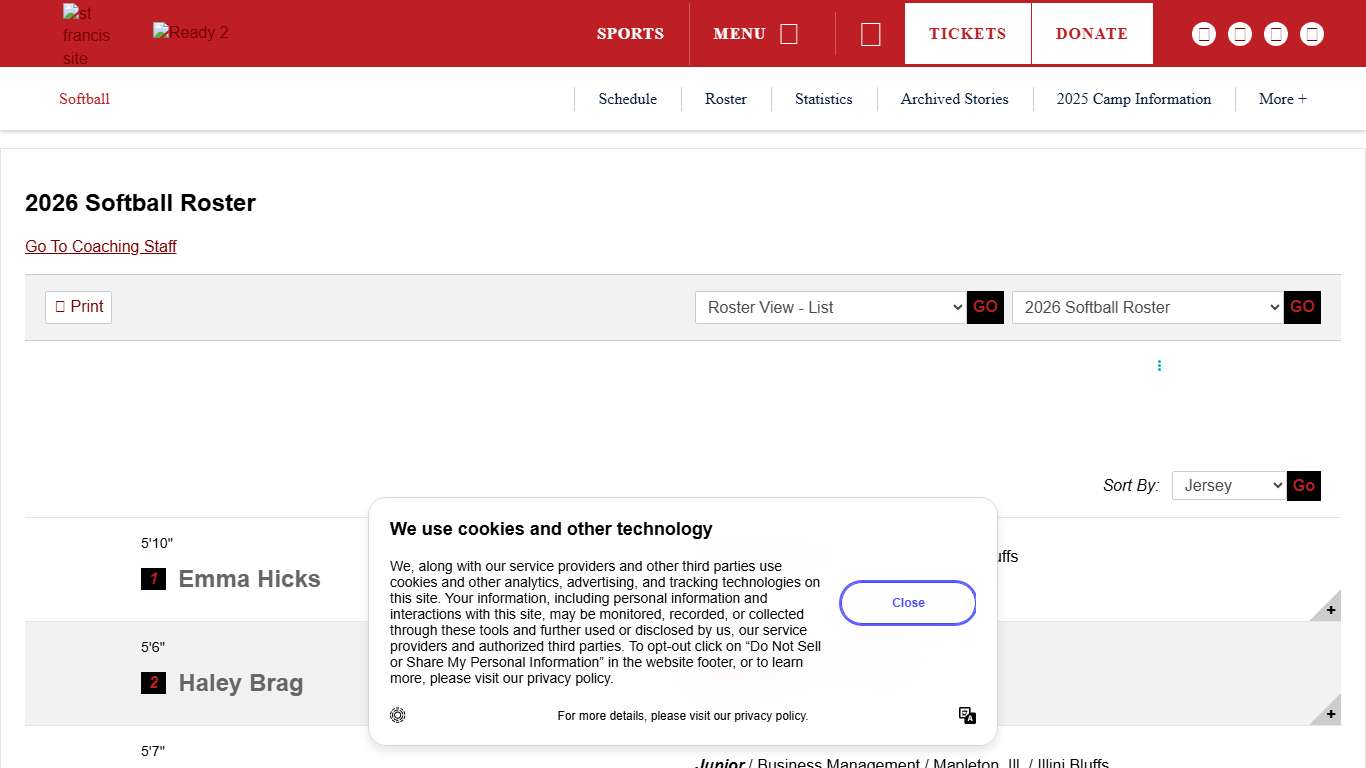 2026 Softball Roster - Saint Francis University Athletics